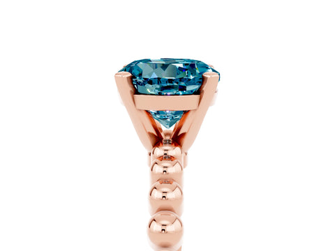 Rose gold Round Cut Blue Topaz Solitaire Ring with Beaded Band and Prong Setting_5