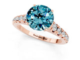 Rose gold Round Cut Blue Topaz Solitaire Ring with Cathedral Setting and Pavé Band_1