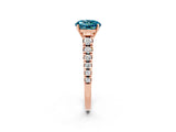 Rose gold Round Cut Blue Topaz Solitaire Ring with Cathedral Setting and Pavé Band_2