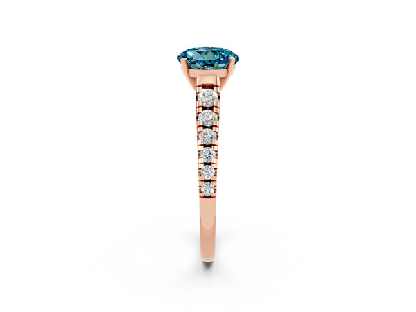 Rose gold Round Cut Blue Topaz Cathedral Solitaire Ring with Round  Pavé Band