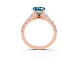 Rose gold Round Cut Blue Topaz Solitaire Ring with Cathedral Setting and Pavé Band_3