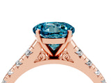 Rose gold Round Cut Blue Topaz Solitaire Ring with Cathedral Setting and Pavé Band_4