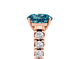 Rose gold Round Cut Blue Topaz Solitaire Ring with Cathedral Setting and Pavé Band_5