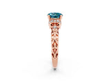 Rose gold Round Cut Blue Topaz Solitaire Ring with Filigree Band and Four-Prong Setting_26