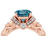 Rose gold Round Cut Blue Topaz Solitaire Ring with Filigree Band and Four-Prong Setting_28