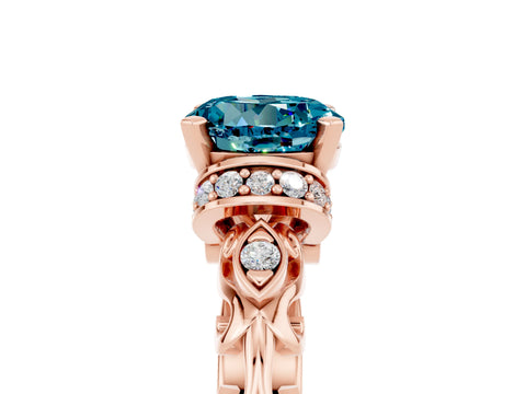 Rose gold Round Cut Blue Topaz Solitaire Ring with Filigree Band and Four-Prong Setting_29