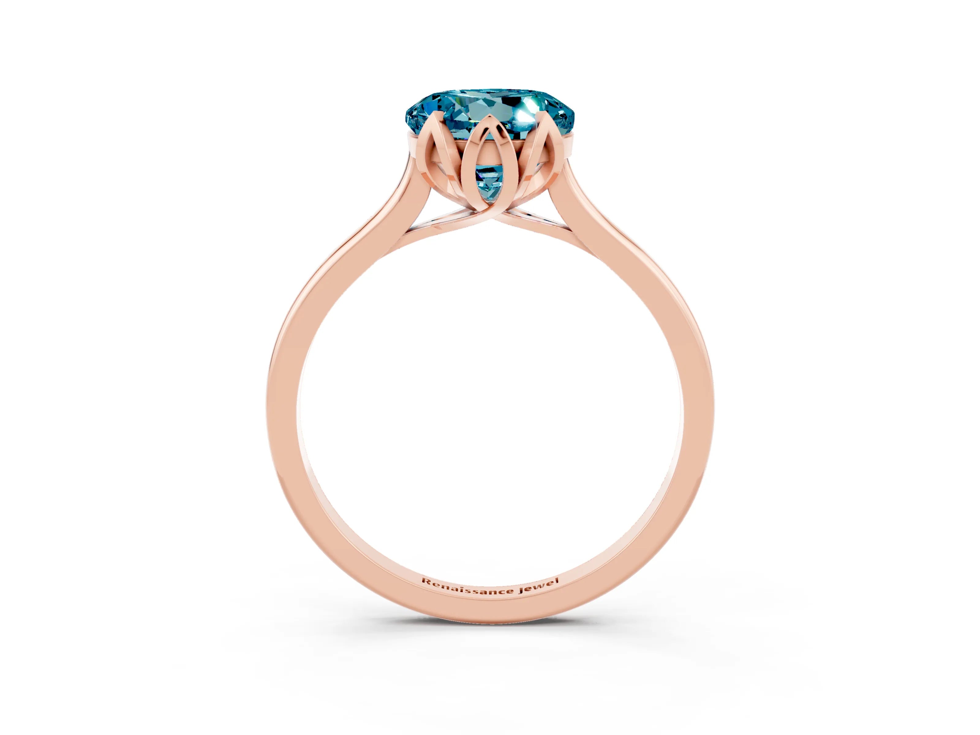Rose gold Round Cut Blue Topaz Solitaire Ring with Flower Prong Setting and Classic Band_15