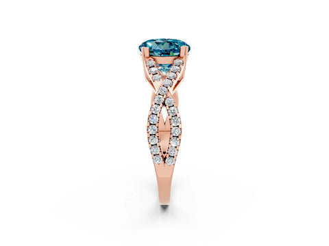 Rose gold Round Cut Blue Topaz Solitaire Ring with Four-Prong Setting and Twisted Pavé Band_2