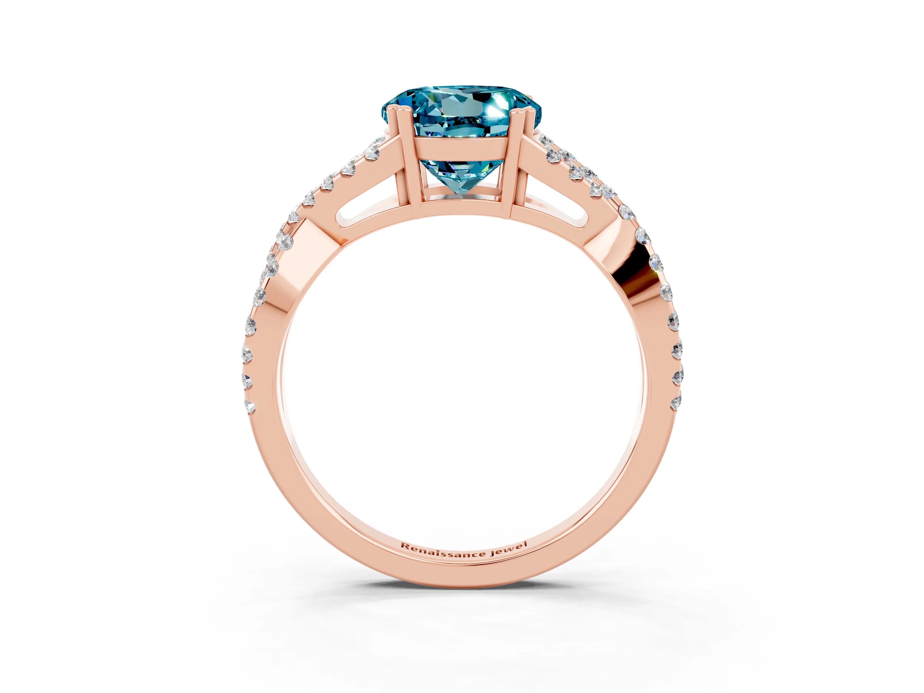 Rose gold Round Cut Blue Topaz Solitaire Ring with Four-Prong Setting and Twisted Pavé Band_3