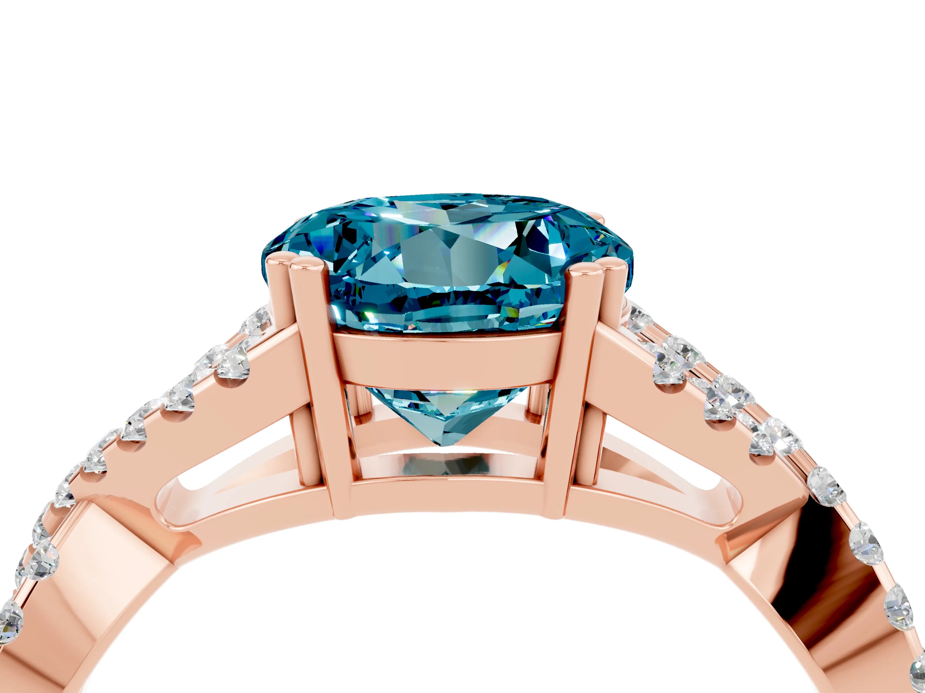 Rose gold Round Cut Blue Topaz Solitaire Ring with Four-Prong Setting and Twisted Pavé Band_4