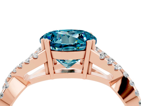Rose gold Round Cut Blue Topaz Solitaire Ring with Four-Prong Setting and Twisted Pavé Band_4
