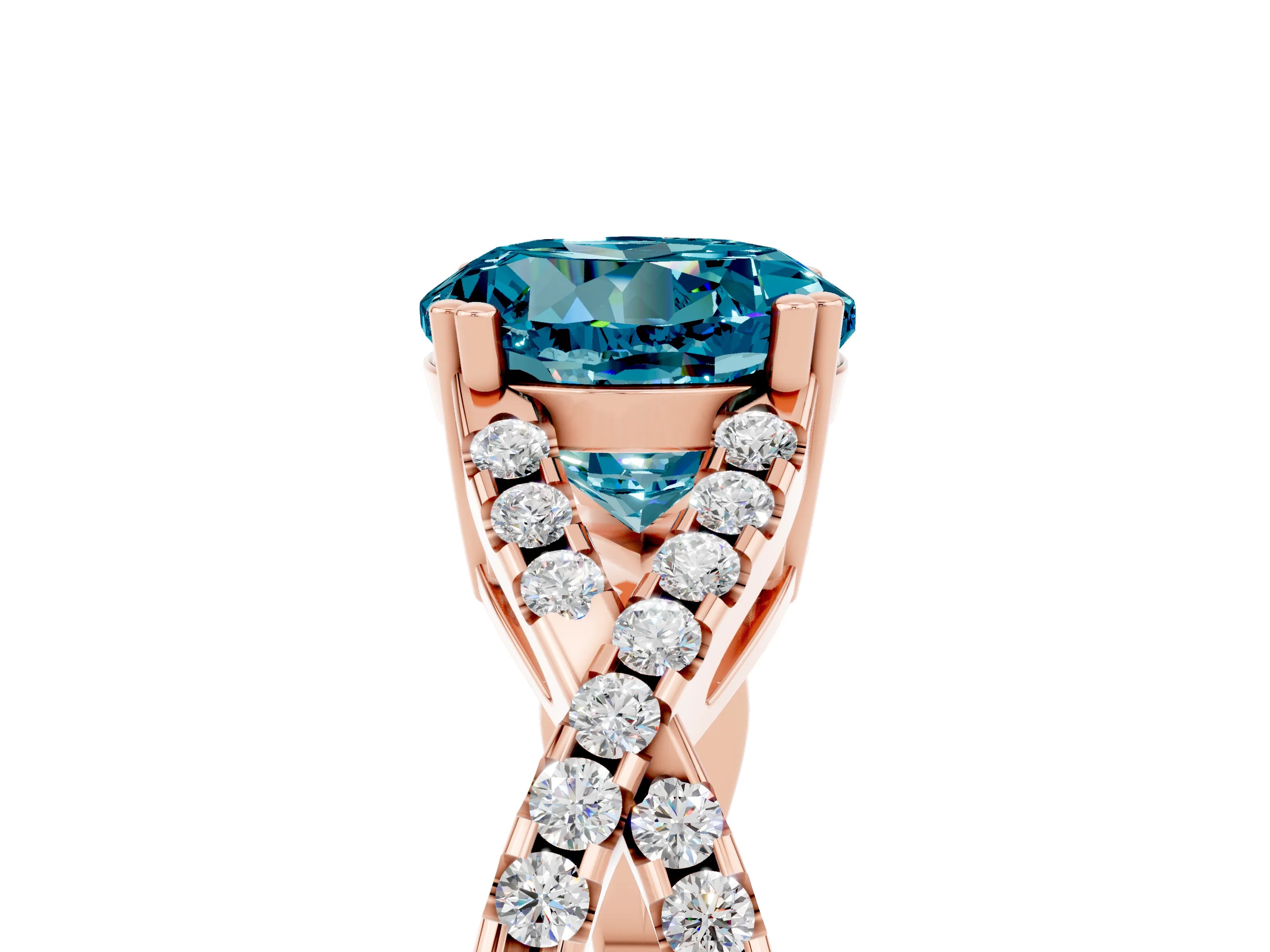 Rose gold Round Cut Blue Topaz Solitaire Ring with Four-Prong Setting and Twisted Pavé Band_5
