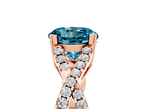 Rose gold Round Cut Blue Topaz Solitaire Ring with Four-Prong Setting and Twisted Pavé Band_5
