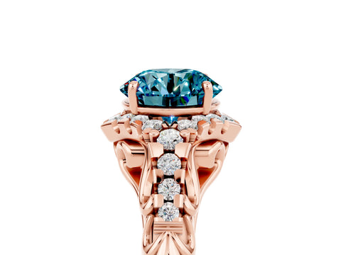 Rose gold Round Cut Blue Topaz Solitaire Ring with Hidden Halo and Pavé Band_17