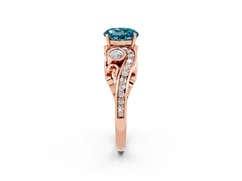 Rose gold Round Cut Blue Topaz Solitaire Ring with Milgrain Pavé Band and Four-Prong Setting_38