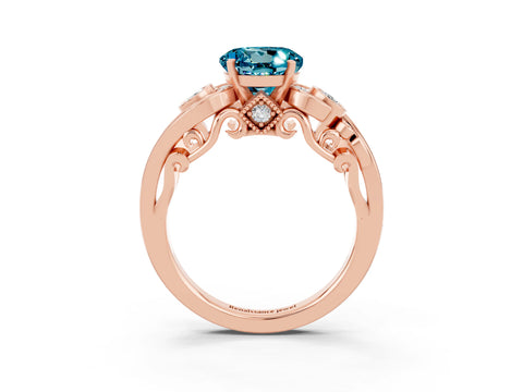Rose gold Round Cut Blue Topaz Solitaire Ring with Milgrain Pavé Band and Four-Prong Setting_39
