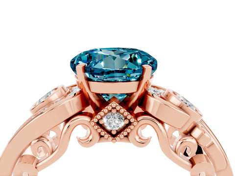 Rose gold Round Cut Blue Topaz Solitaire Ring with Milgrain Pavé Band and Four-Prong Setting_40