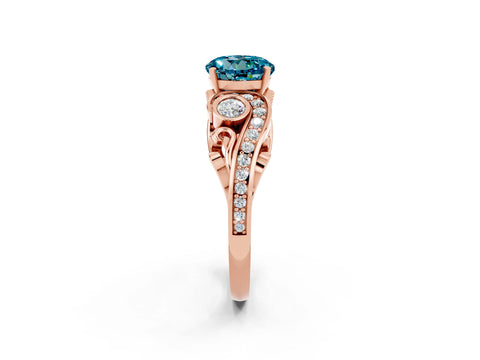 Rose gold Round Cut Blue Topaz Solitaire Ring with Milgrain Pavé Band and Four-Prong Setting_50