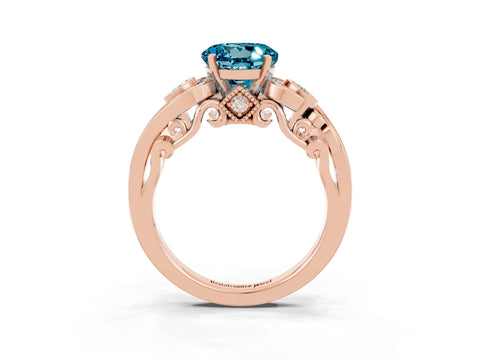 Rose gold Round Cut Blue Topaz Solitaire Ring with Milgrain Pavé Band and Four-Prong Setting_51