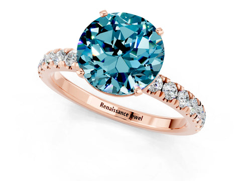 Rose gold Round Cut Blue Topaz Solitaire Ring with Pavé Accents and Four-Prong Setting_1