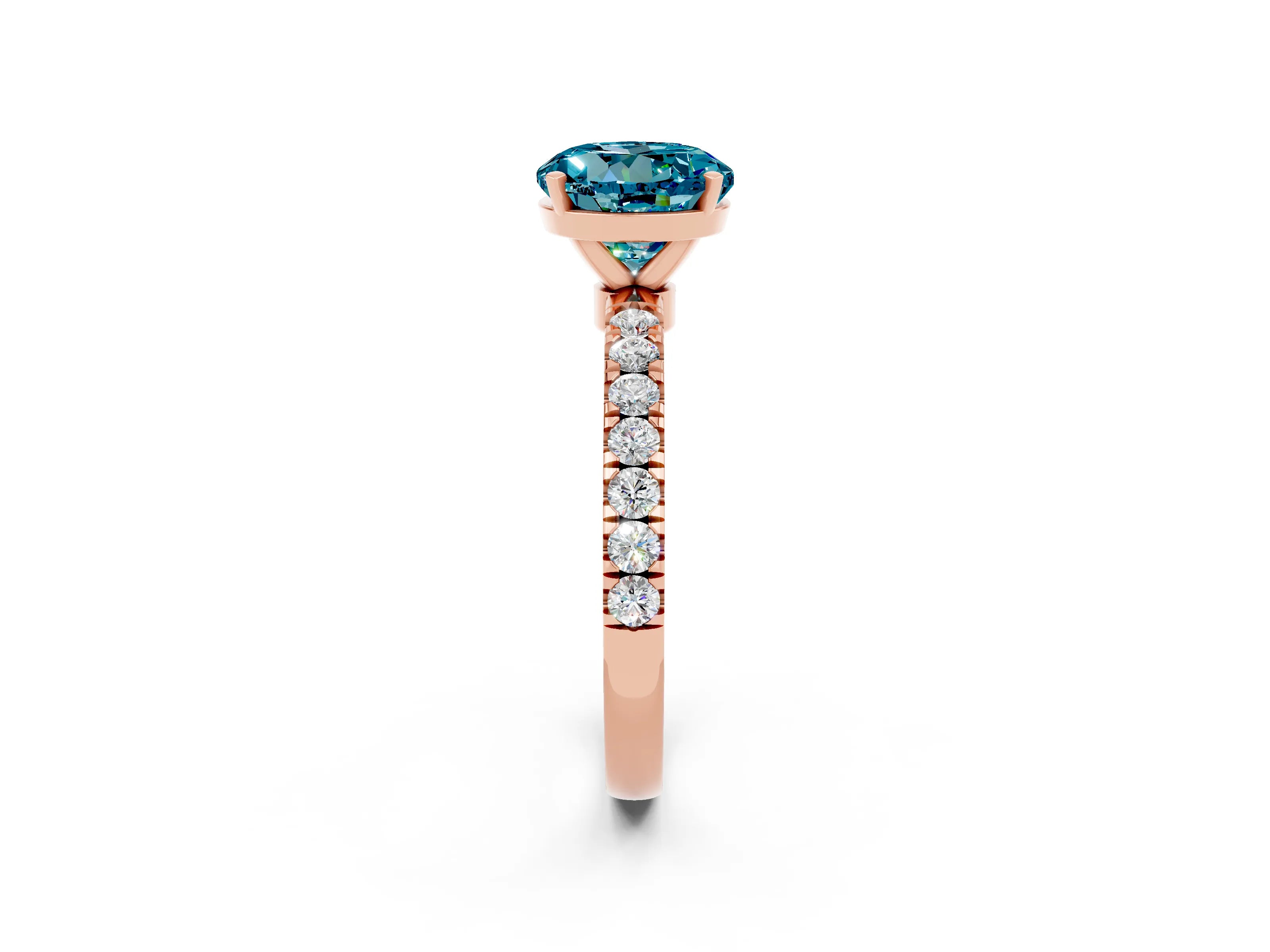 Rose gold Round Cut Blue Topaz Solitaire Ring with Pavé Accents and Four-Prong Setting_2