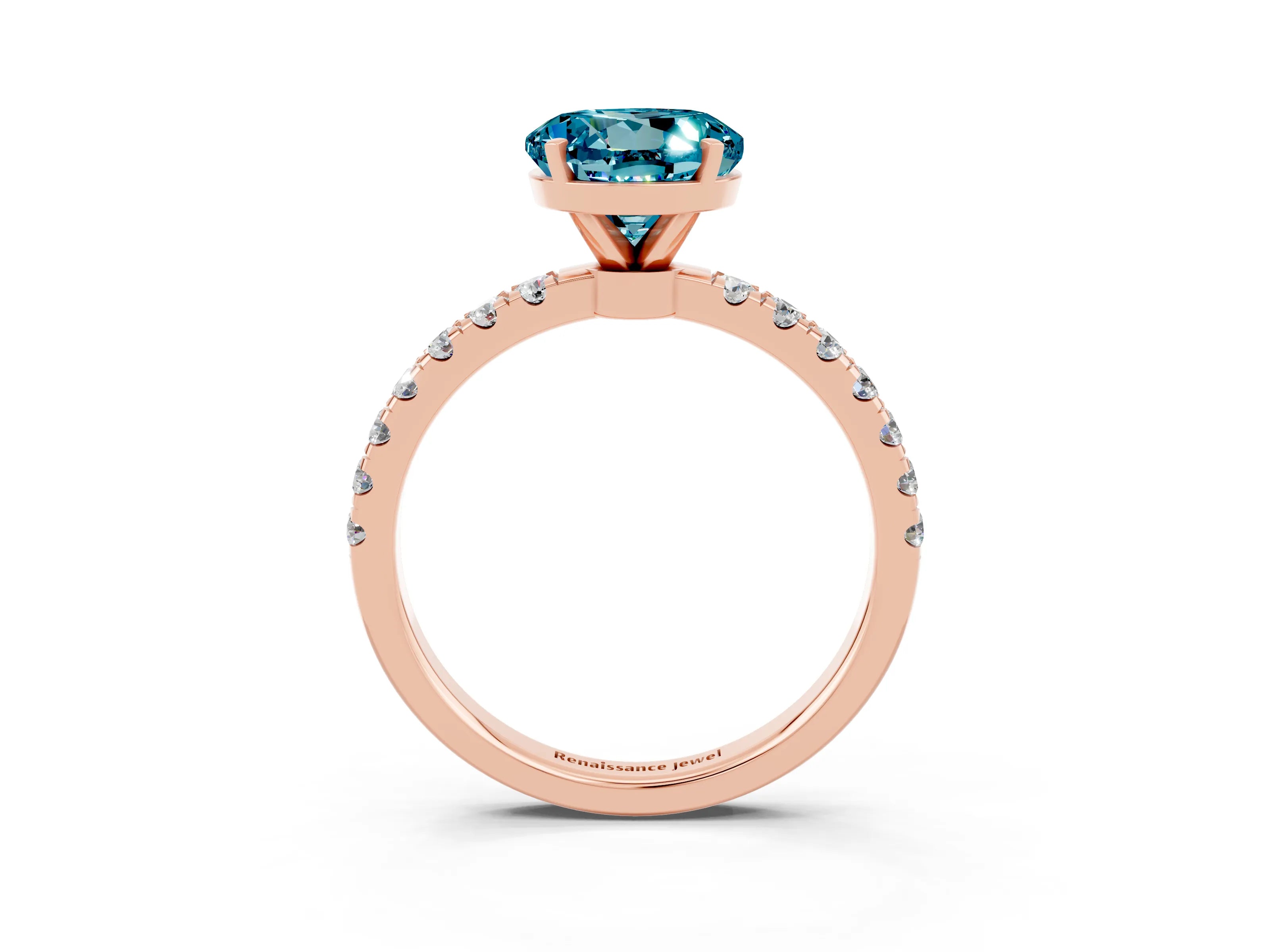 Rose gold Round Cut Blue Topaz Solitaire Ring with Pavé Accents and Four-Prong Setting_3