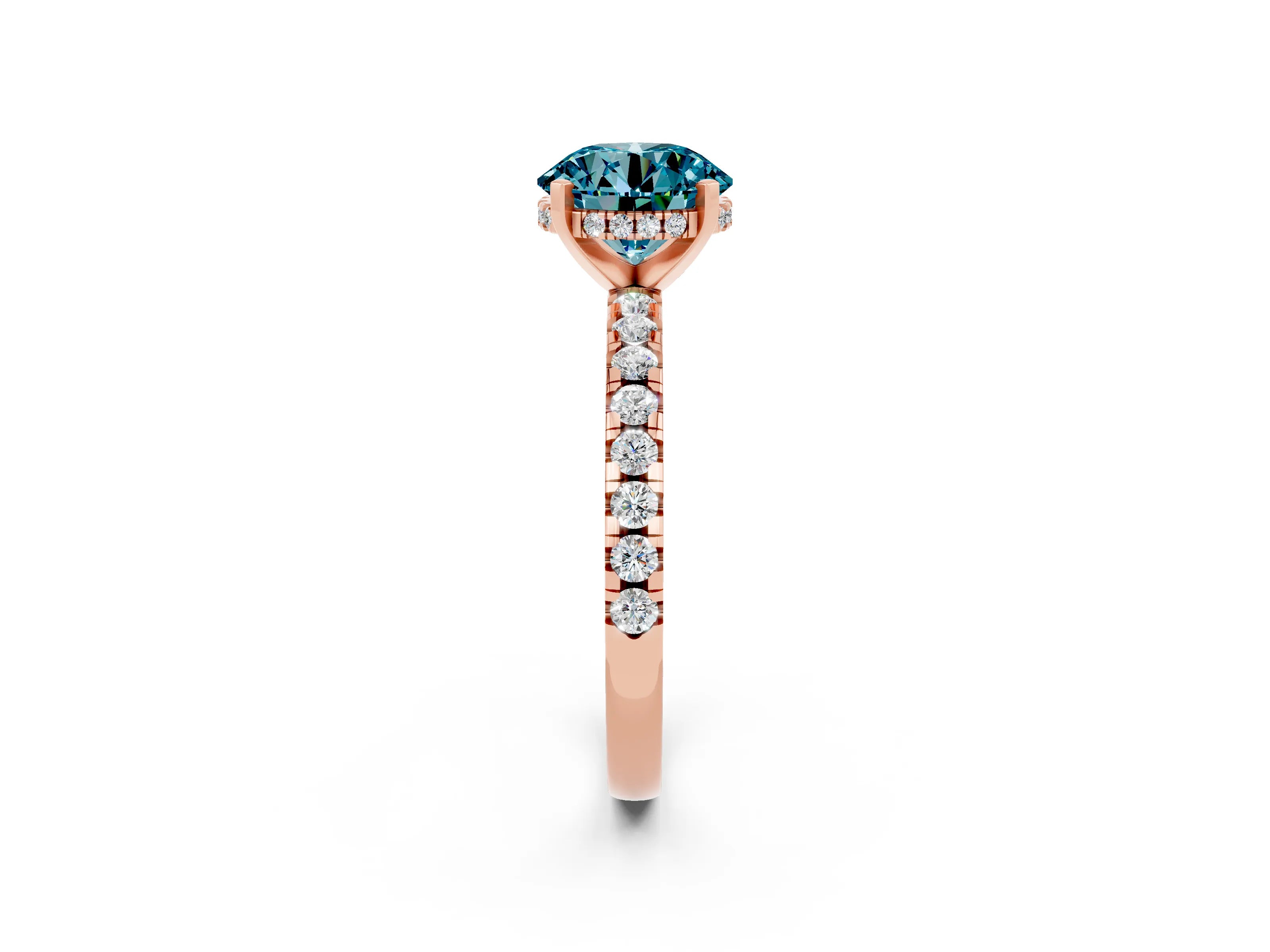 Rose gold Round Cut Blue Topaz Solitaire Ring with Pavé Band and Four-Prong Setting_38
