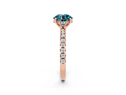 Rose gold Round Cut Blue Topaz Solitaire Ring with Pavé Band and Four-Prong Setting_38