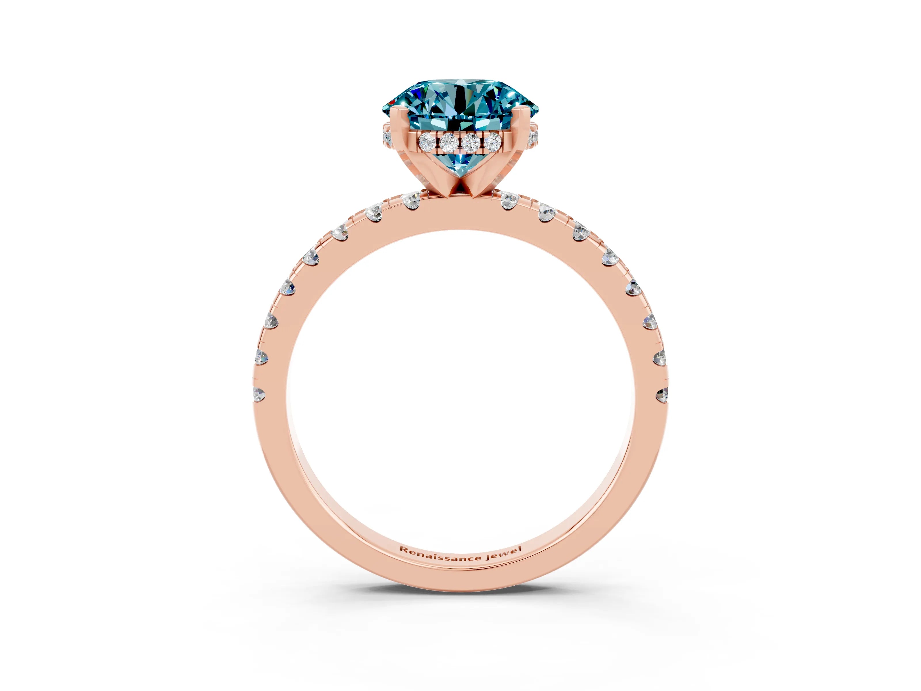 Rose gold Round Cut Blue Topaz Solitaire Ring with Pavé Band and Four-Prong Setting_39