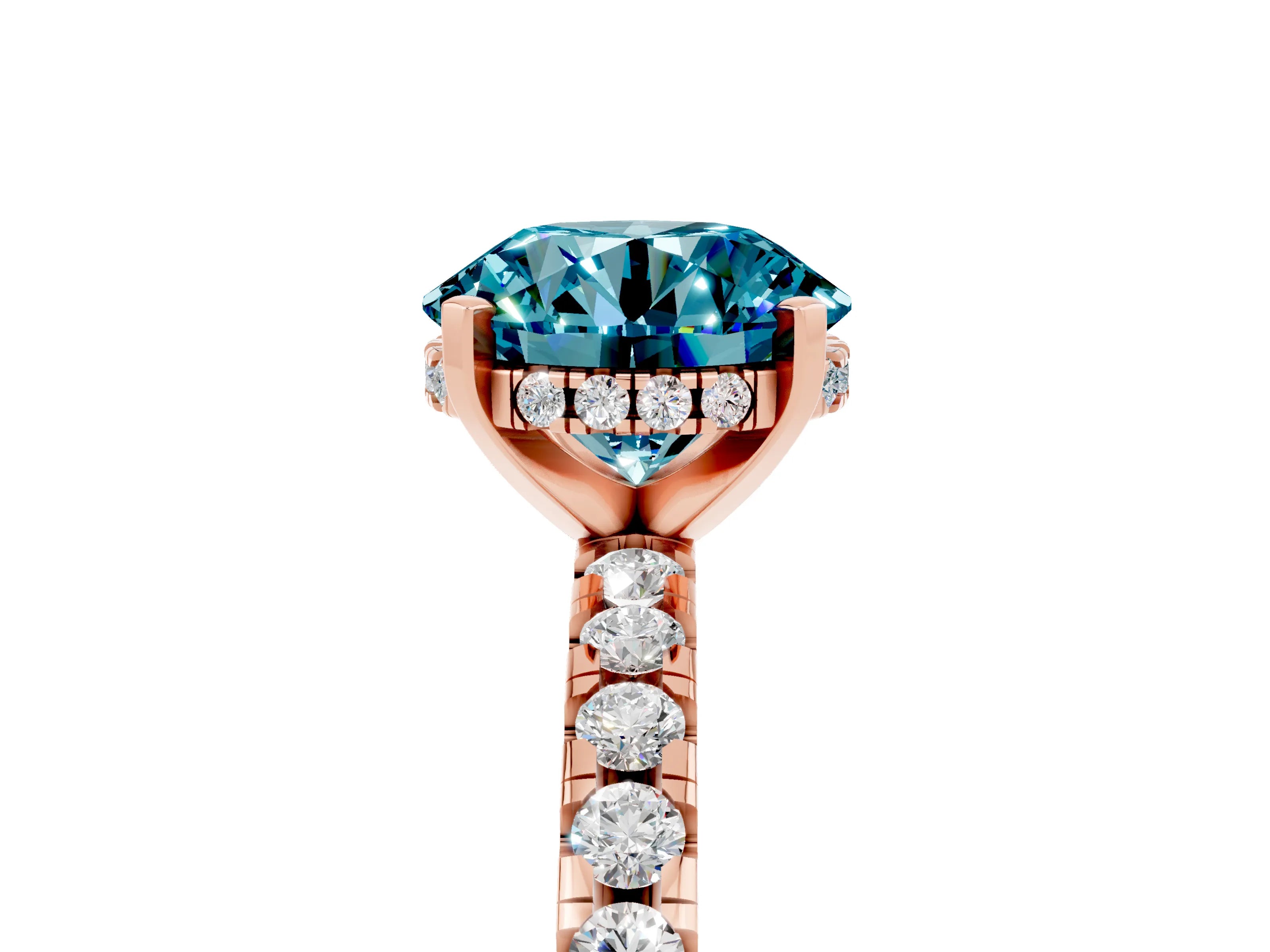 Rose gold Round Cut Blue Topaz Solitaire Ring with Pavé Band and Four-Prong Setting_41