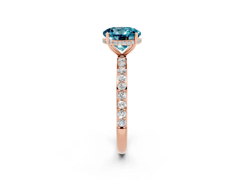 Rose gold Round Cut Blue Topaz Solitaire Ring with Pavé Band and Hidden Halo_14