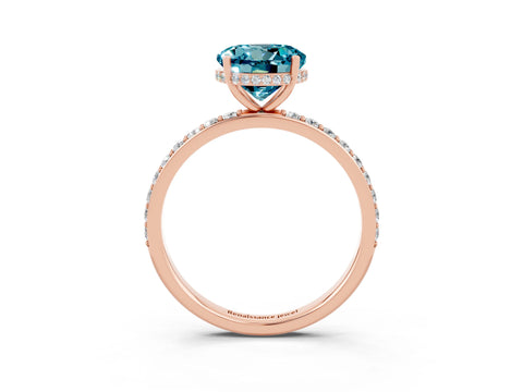 Rose gold Round Cut Blue Topaz Solitaire Ring with Pavé Band and Hidden Halo_15