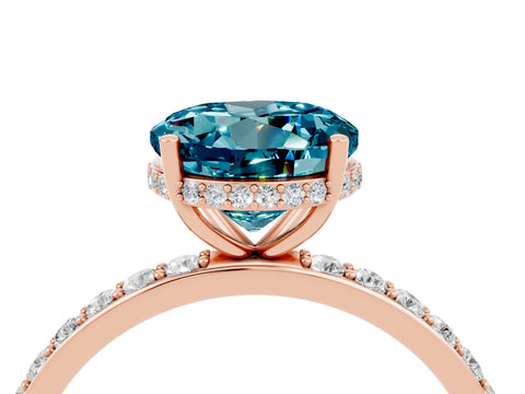 Rose gold Round Cut Blue Topaz Solitaire Ring with Pavé Band and Hidden Halo_16