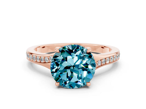 Rose gold Round Cut Blue Topaz Solitaire Ring with Pavé Band and Prong Setting_12