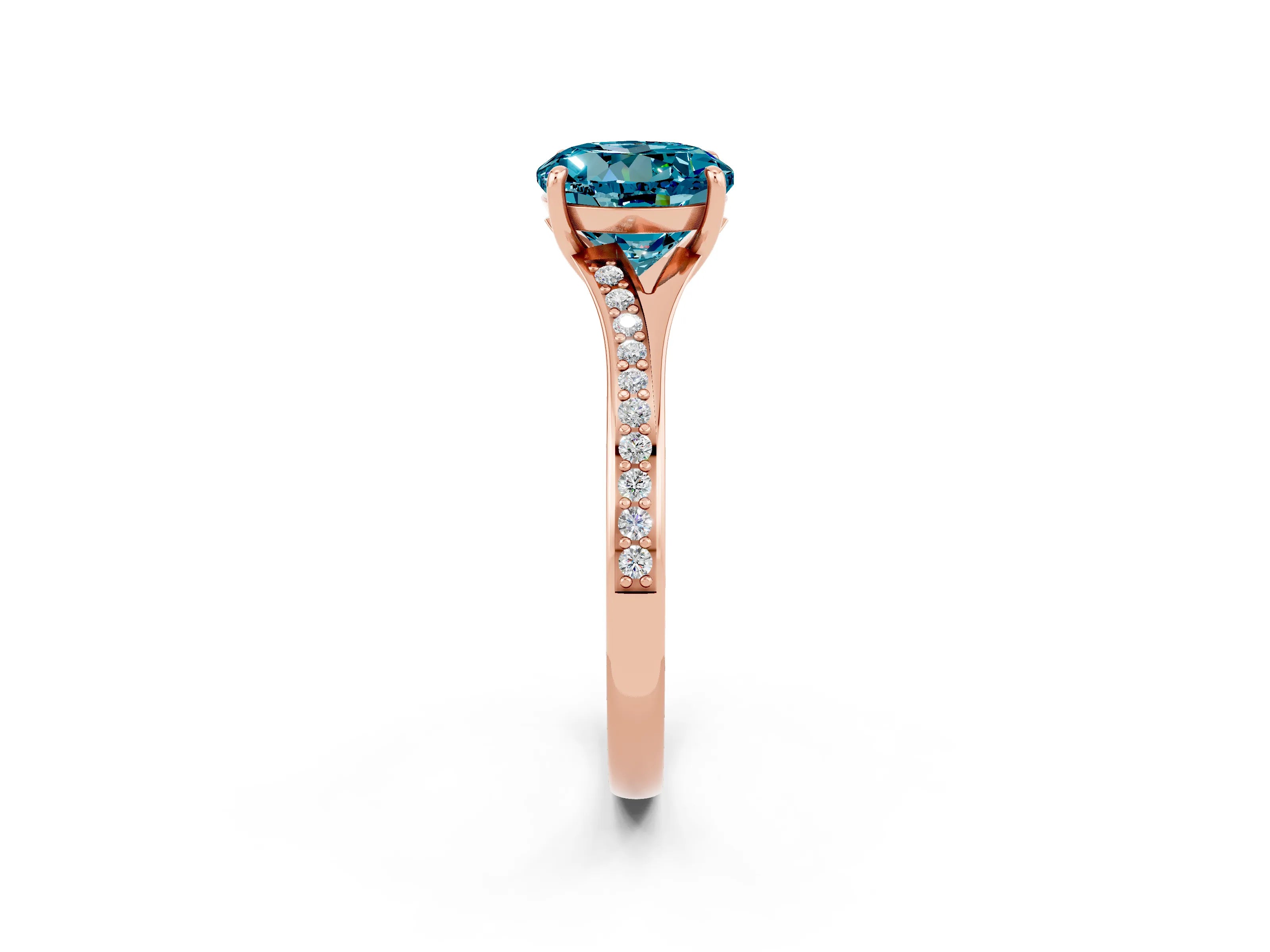 Rose gold Round Cut Blue Topaz Solitaire Ring with Pavé Band and Prong Setting_14