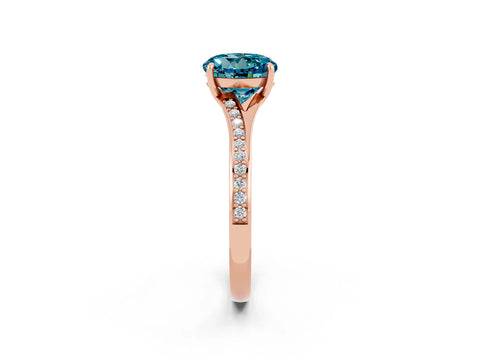 Rose gold Round Cut Blue Topaz Solitaire Ring with Pavé Band and Prong Setting_14