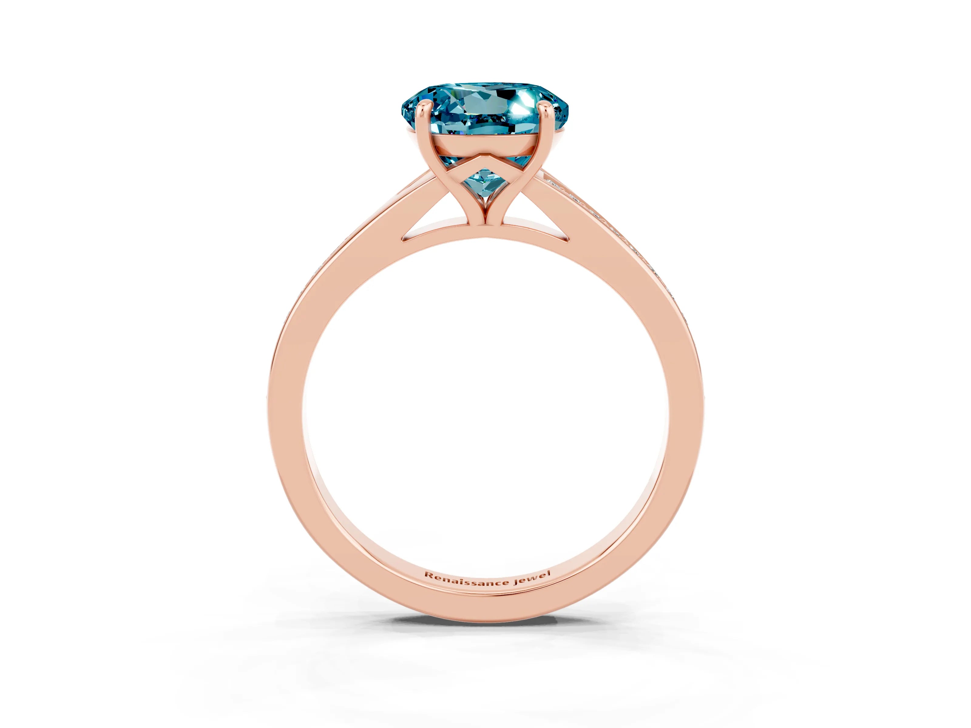 Rose gold Round Cut Blue Topaz Solitaire Ring with Pavé Band and Prong Setting_15