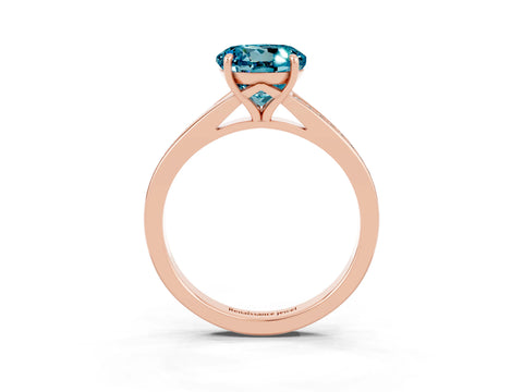 Rose gold Round Cut Blue Topaz Solitaire Ring with Pavé Band and Prong Setting_15