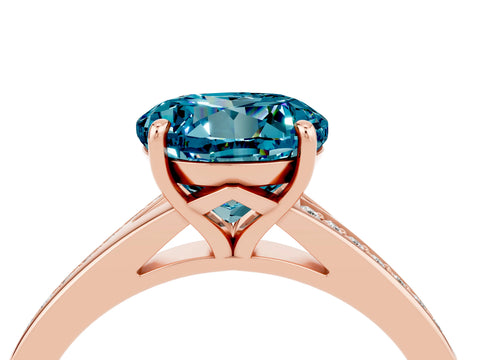Rose gold Round Cut Blue Topaz Solitaire Ring with Pavé Band and Prong Setting_16