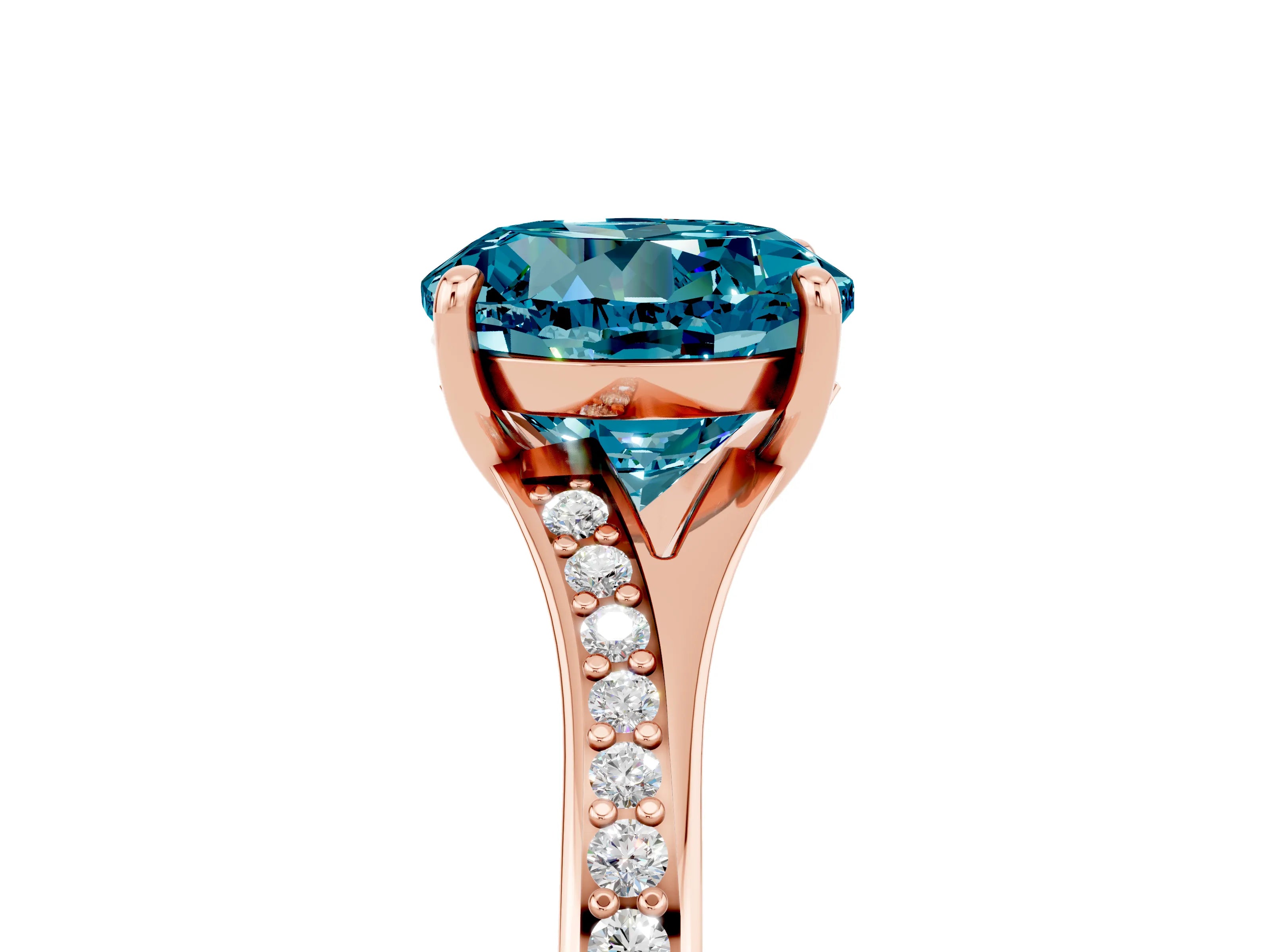 Rose gold Round Cut Blue Topaz Solitaire Ring with Pavé Band and Prong Setting_17
