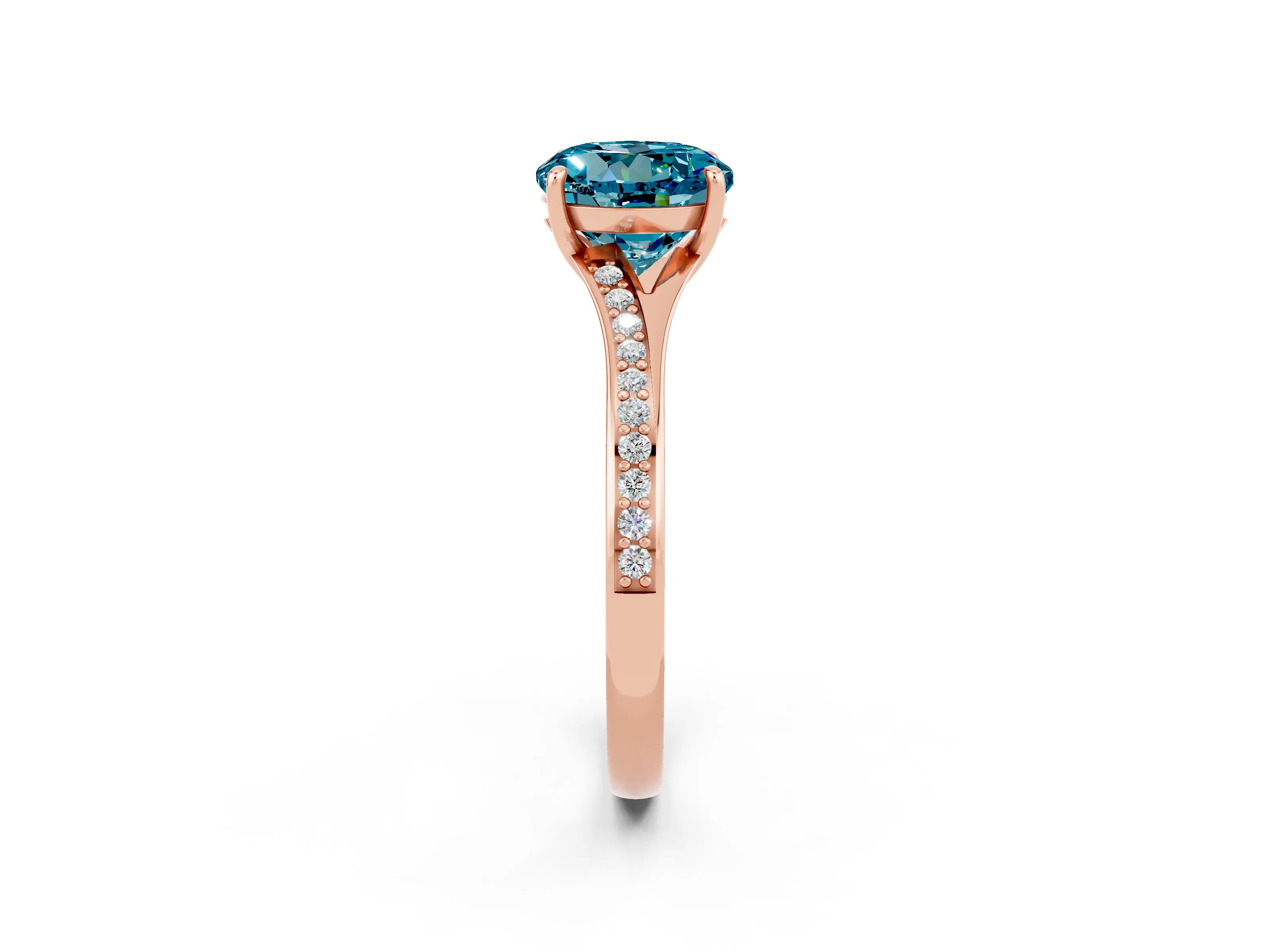 Rose gold Round Cut Blue Topaz Solitaire Ring with Pavé Band and Prong Setting_2