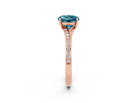 Rose gold Round Cut Blue Topaz Solitaire Ring with Pavé Band and Prong Setting_2