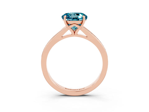 Rose gold Round Cut Blue Topaz Solitaire Ring with Pavé Band and Prong Setting_3