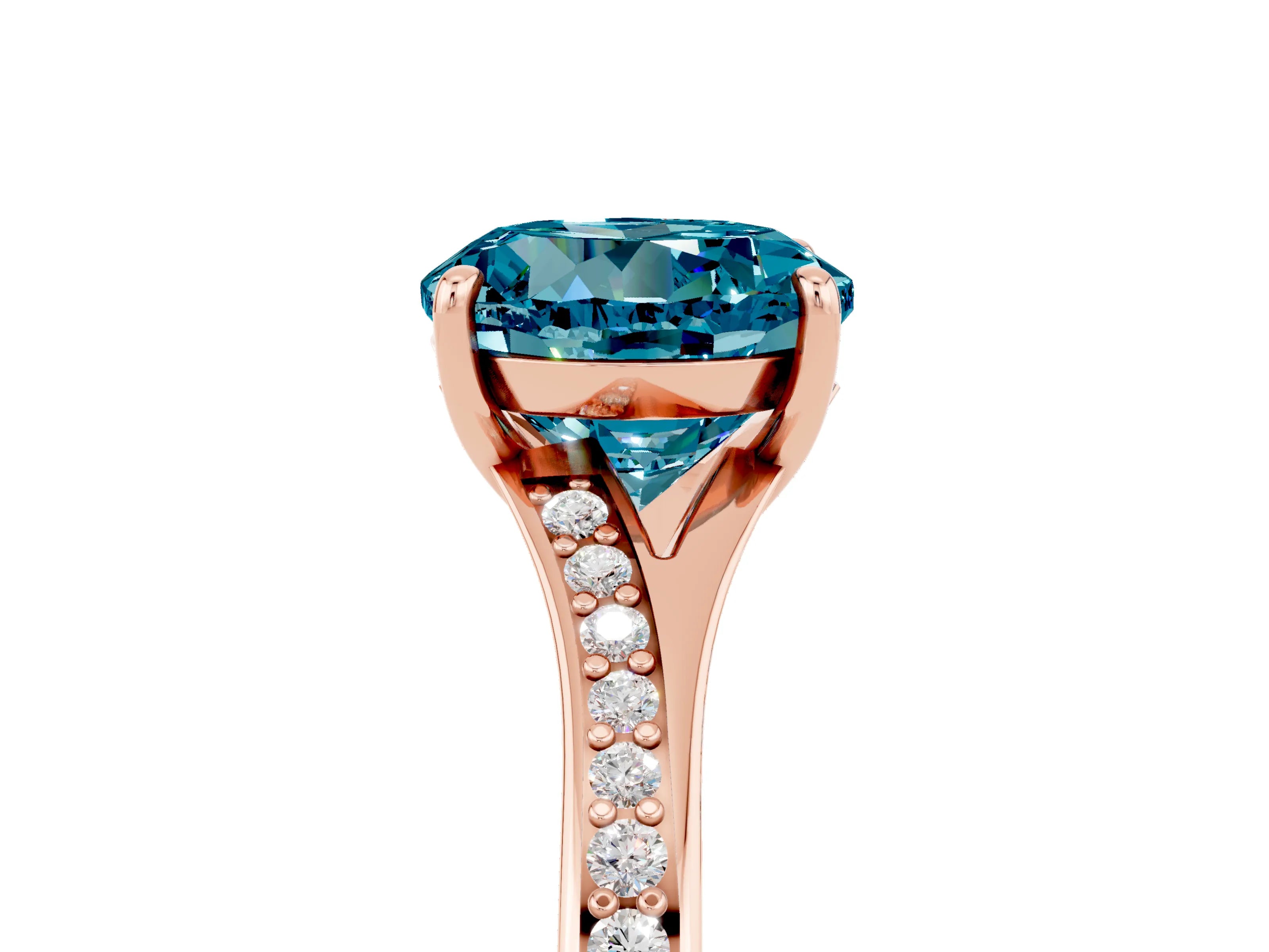 Rose gold Round Cut Blue Topaz Solitaire Ring with Pavé Band and Prong Setting_5