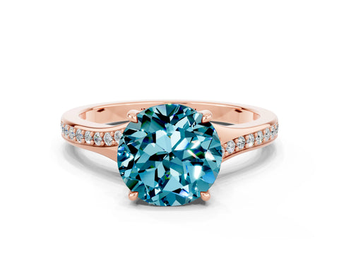 Rose gold Round Cut Blue Topaz Solitaire Ring with Pavé Band and Prong Setting