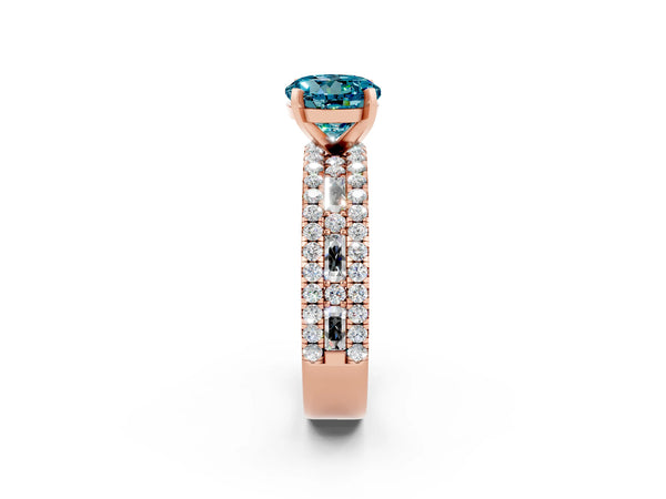 Rose gold Round Cut Blue Topaz Solitaire Ring with Pavé and Channel Set Band