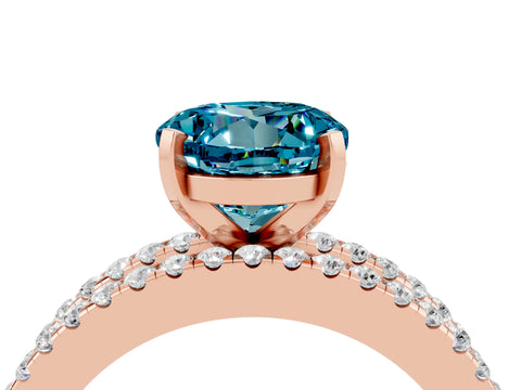 Rose gold Round Cut Blue Topaz Solitaire Ring with Pavé and Channel Set Band_4