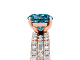 Rose gold Round Cut Blue Topaz Solitaire Ring with Pavé and Channel Set Band_5