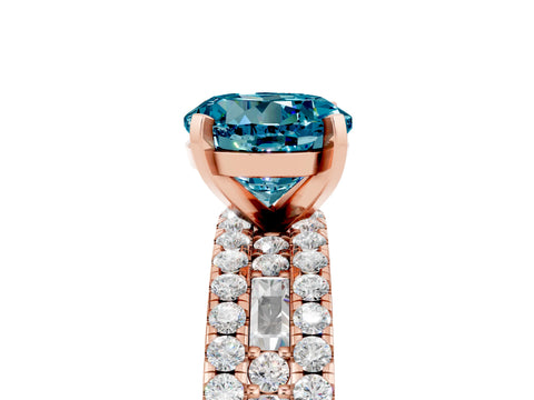 Rose gold Round Cut Blue Topaz Solitaire Ring with Pavé and Channel Set Band_5