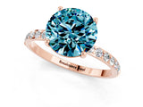 Rose gold Round Cut Blue Topaz Solitaire Ring with Pave Band and Four Prong Setting_25